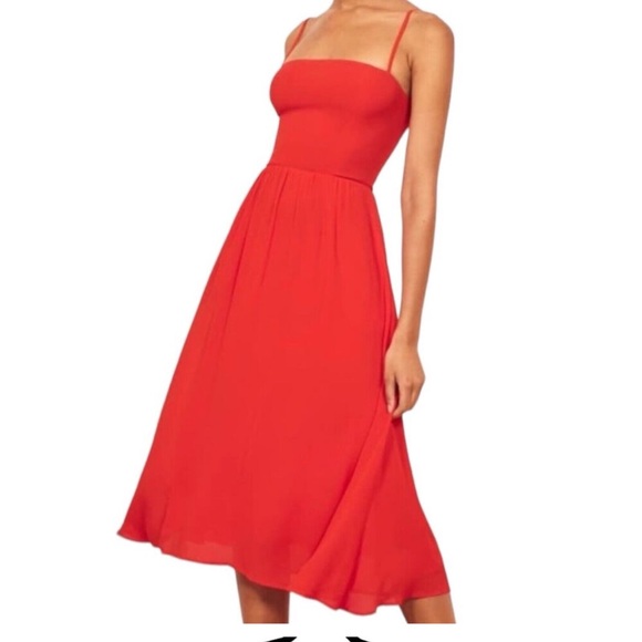 Reformation Dresses & Skirts - NWT Reformation Rosehip Tomato Red Fit & Flare Midi Dress Women’s Size 6!